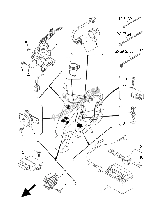 All parts for the Electrical 1 of the Yamaha XC 125E Vity 2011