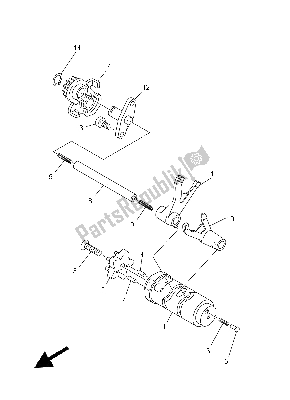 All parts for the Shift Cam & Fork of the Yamaha TT R 110E 2014
