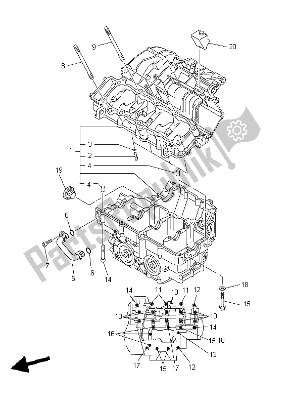 All parts for the Crankcase of the Yamaha YZF R1 1000 2004
