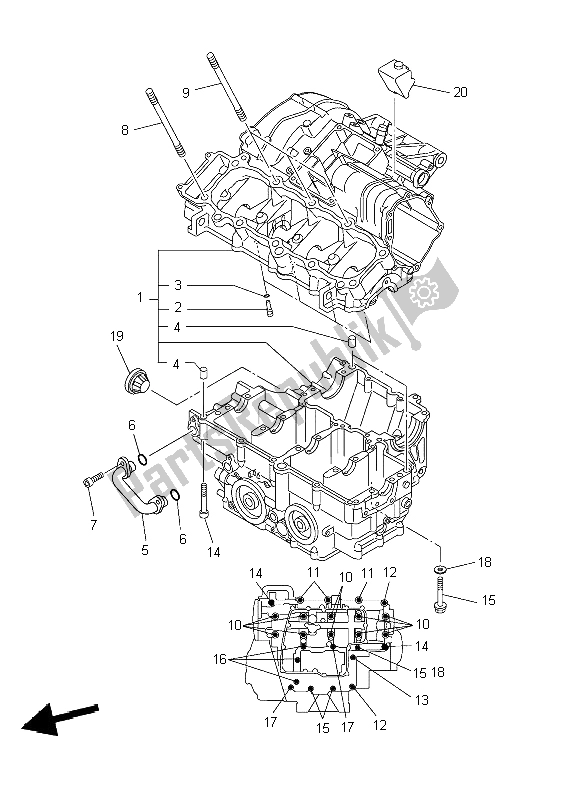 All parts for the Crankcase of the Yamaha YZF R1 1000 2004