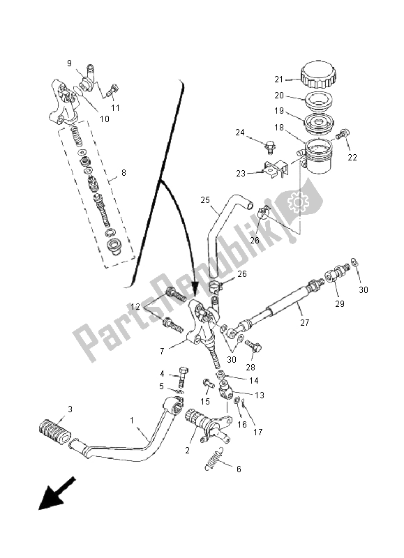 All parts for the Rear Master Cylinder of the Yamaha TDM 850 2001