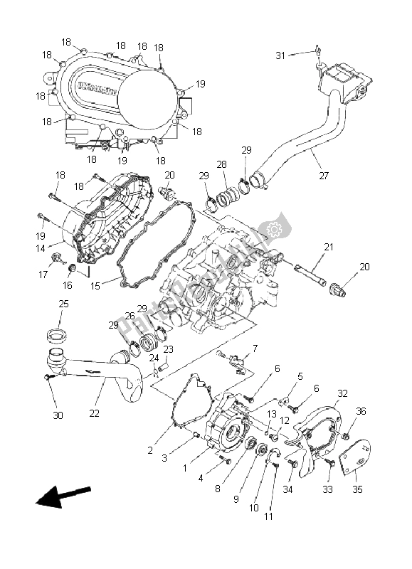 All parts for the Crankcase Cover 1 of the Yamaha YFM 450 FA Kodiak 4X4 2004