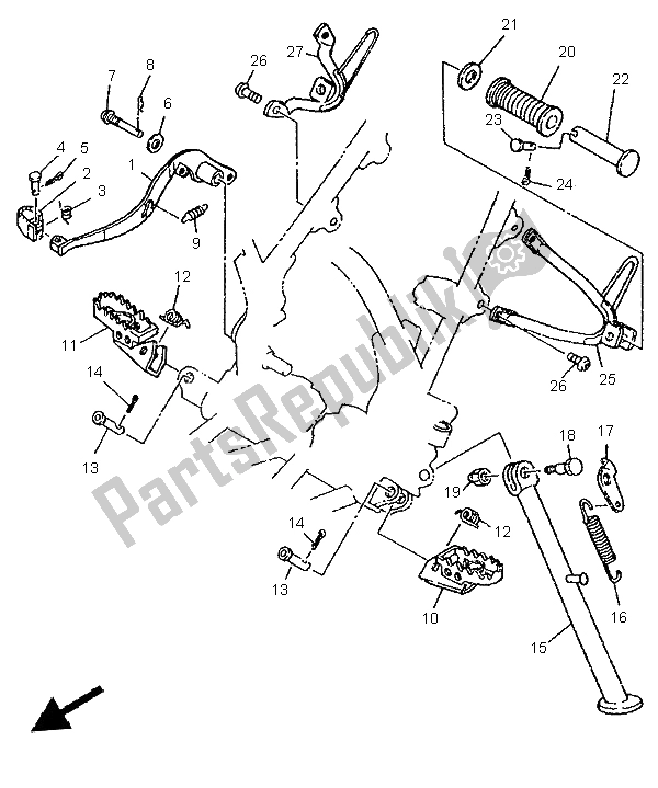 All parts for the Stand & Footrest of the Yamaha DT 125R 1997