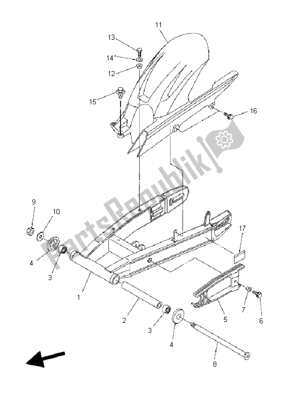 Alle onderdelen voor de Achterste Arm van de Yamaha FZ6 SHG Fazer 600 2007