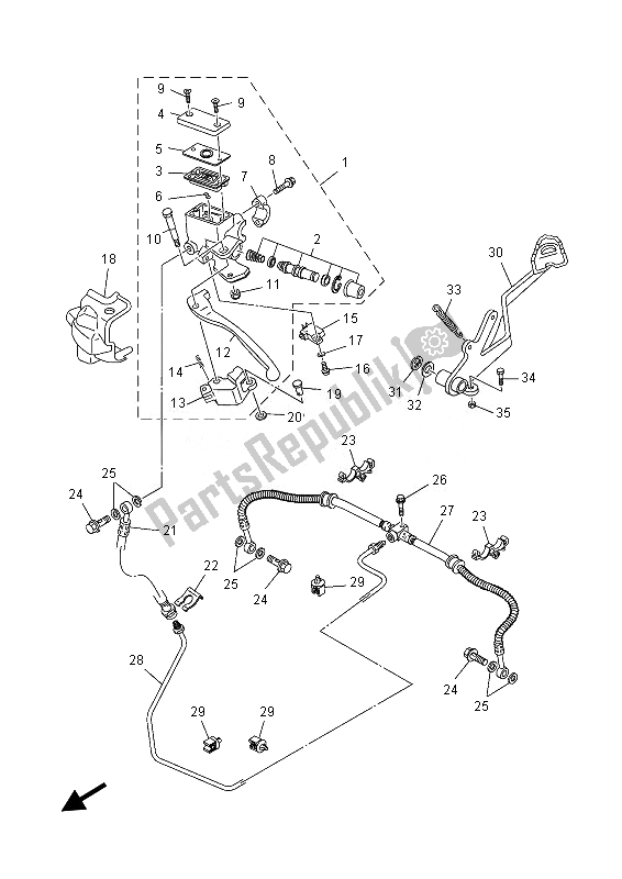 All parts for the Rear Master Cylinder of the Yamaha YFM 700 Fgpad Grizzly 4X4 2013