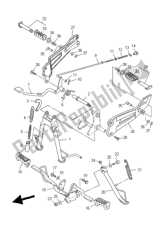 Todas las partes para Soporte Y Reposapiés de Yamaha YBR 125 ED 2009