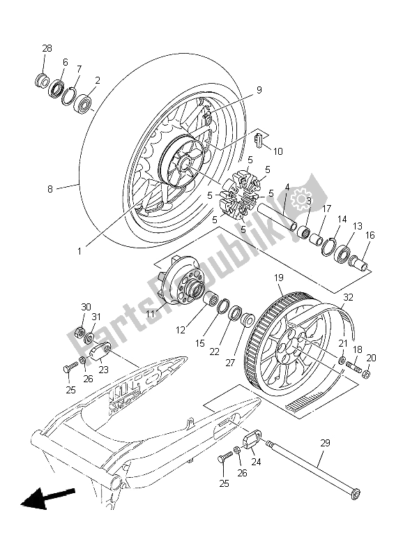 All parts for the Rear Wheel of the Yamaha XV 1900A Midnighst Star 2009