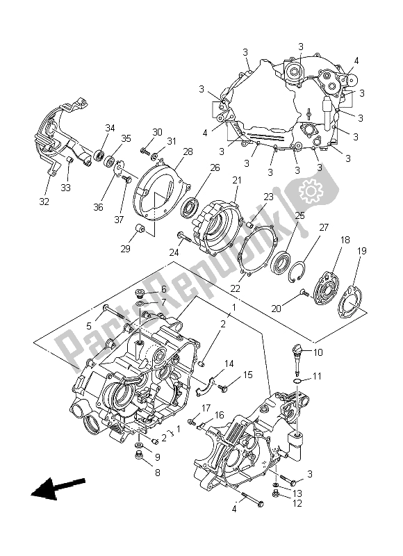 All parts for the Crankcase of the Yamaha YFM 450 FWA Grizzly 4X4 2014