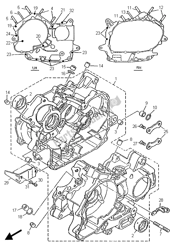 All parts for the Crankcase of the Yamaha XV 535 S Virago 1995