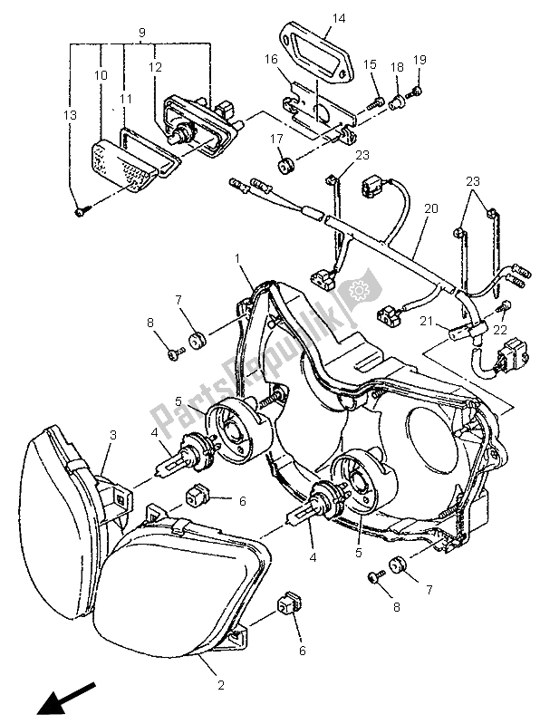 All parts for the Alternate Headlight (nl) of the Yamaha YZF 750 SP 1996