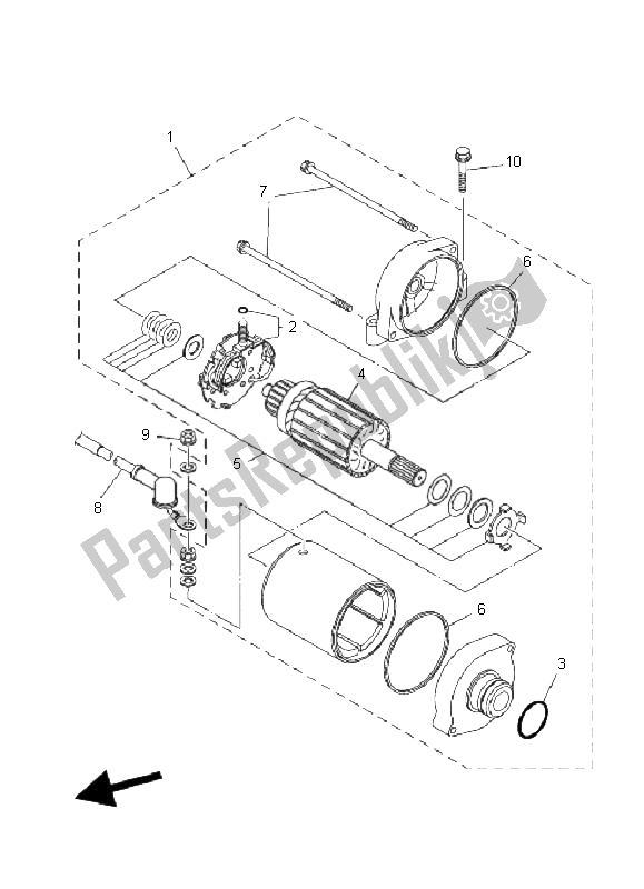 All parts for the Starting Motor of the Yamaha YXR 700F Rhino 2008