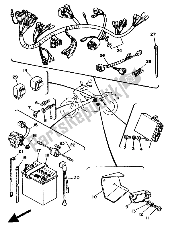 Wszystkie części do Elektryczny 1 Yamaha XV 250 Virago 1992