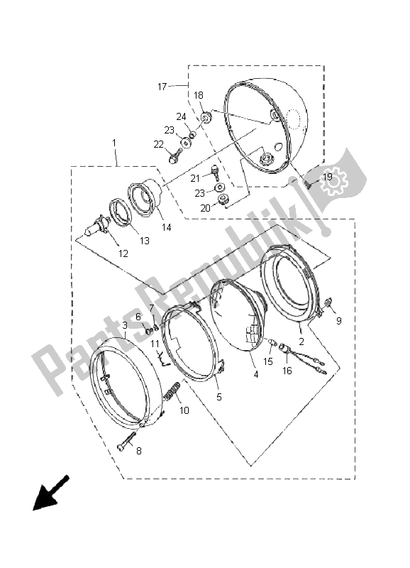 All parts for the Headlight of the Yamaha XV 1600A Wildstar 2001