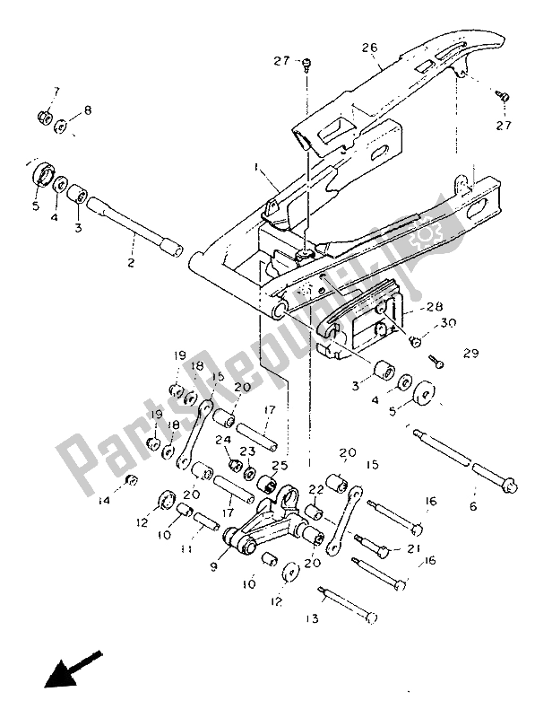 All parts for the Rear Arm of the Yamaha FJ 1200A 1992