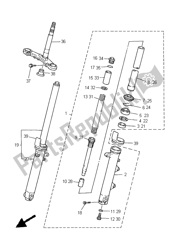 All parts for the Front Fork of the Yamaha XJ 600S Diversion 1997