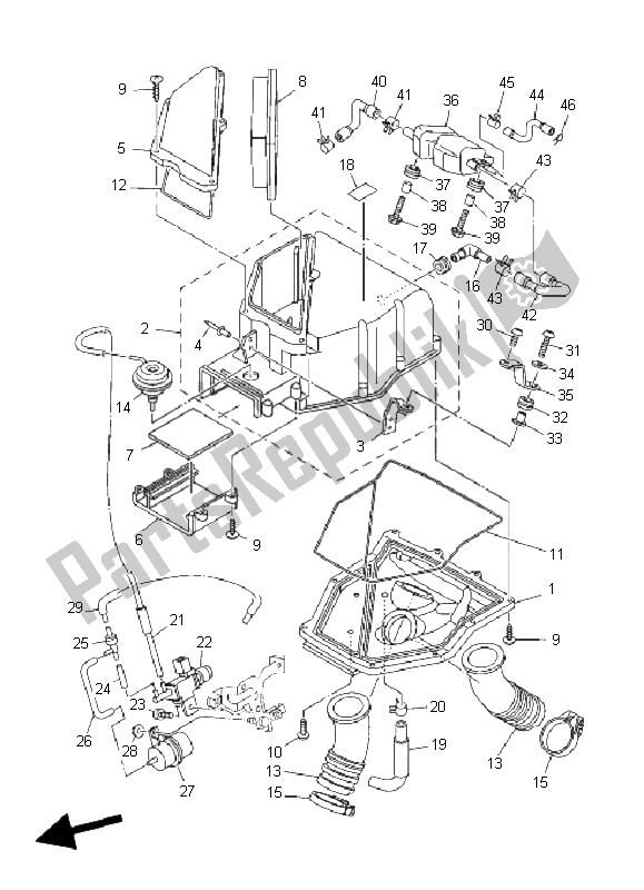 Alle onderdelen voor de Intake 2 van de Yamaha MT 01 5 YU3 1670 2006