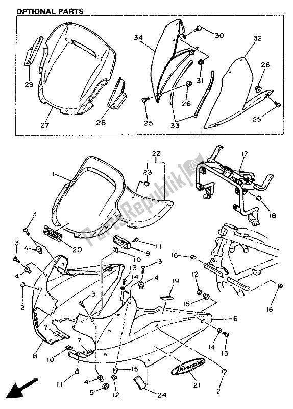 Todas as partes de Capota 1 do Yamaha XJ 600S Diversion 1992