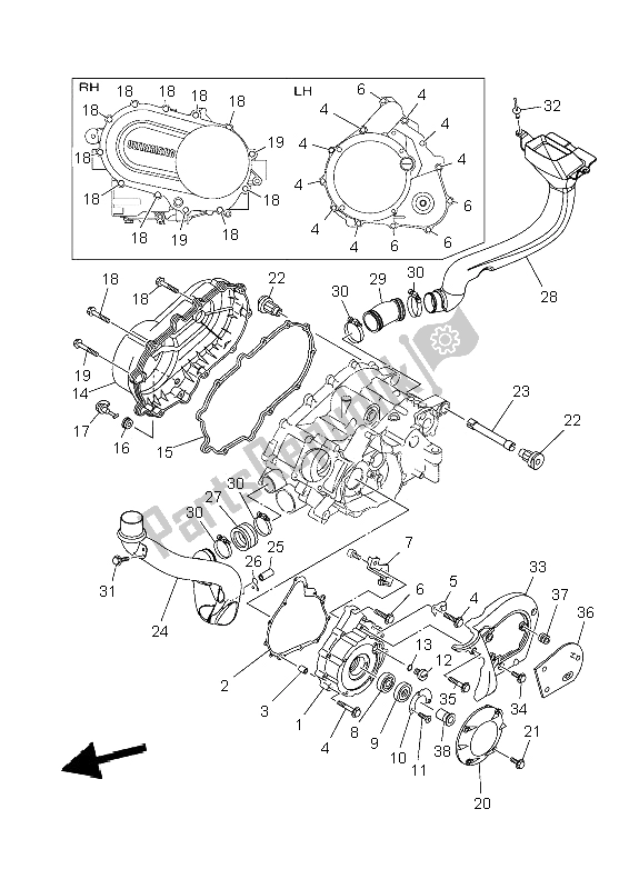 All parts for the Crankcase Cover 1 of the Yamaha YFM 450 Fwad IRS Grizzly 4X4 Yamaha Black 2014