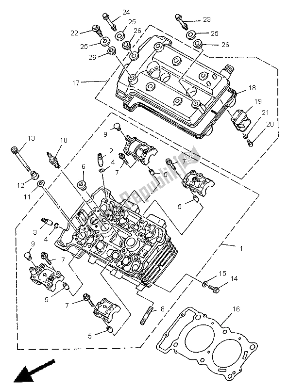 All parts for the Cylinder Head of the Yamaha TRX 850 1998