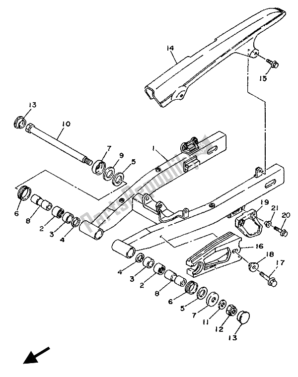 Alle onderdelen voor de Achterste Arm van de Yamaha TDR 125 1993