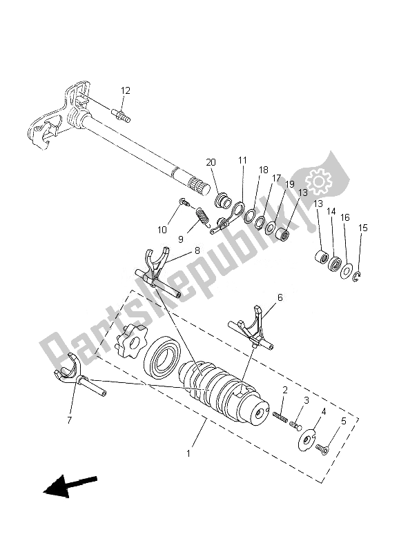 All parts for the Shift Cam & Fork of the Yamaha XT 660R 2010