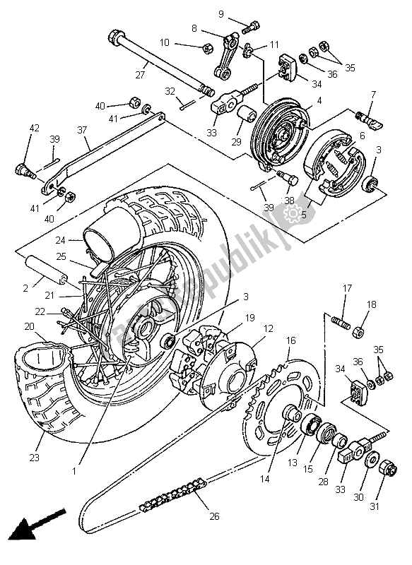 Wszystkie części do Tylne Ko? O Yamaha XV 250 S Virago 1998