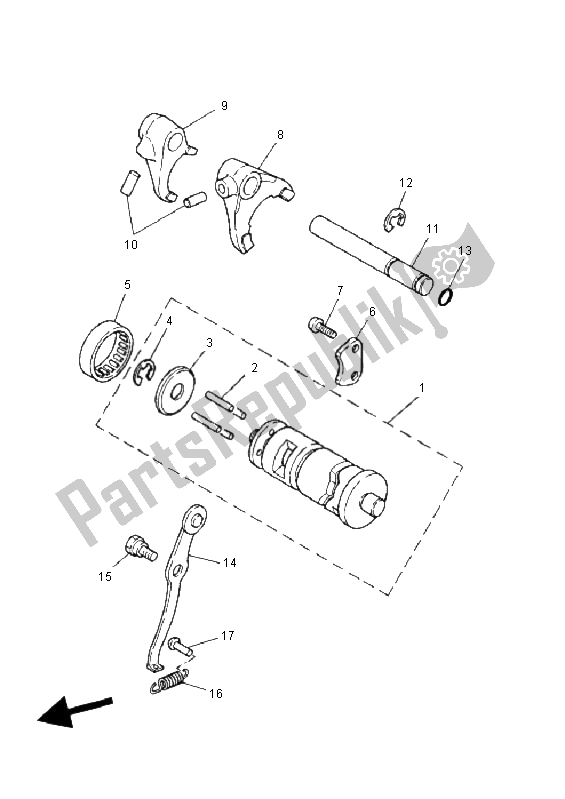 All parts for the Shift Cam & Fork of the Yamaha PW 80 2008