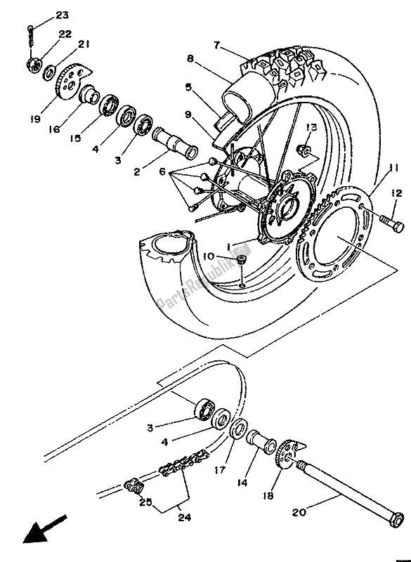 All parts for the Rear Wheel of the Yamaha DT 125R 1992