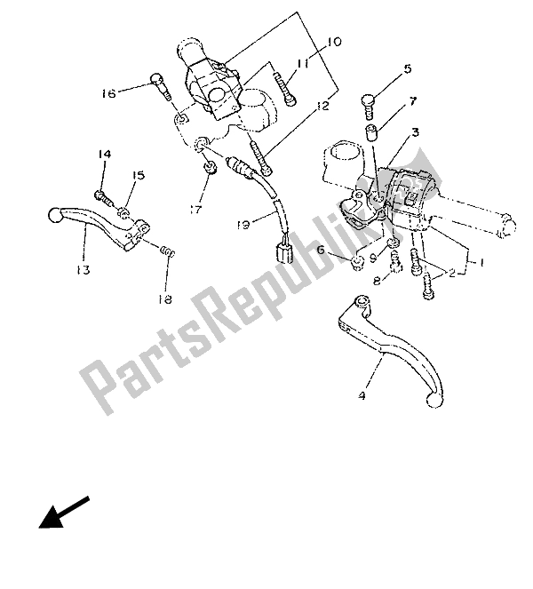 All parts for the Handle Switch & Lever of the Yamaha TZR 250 1987