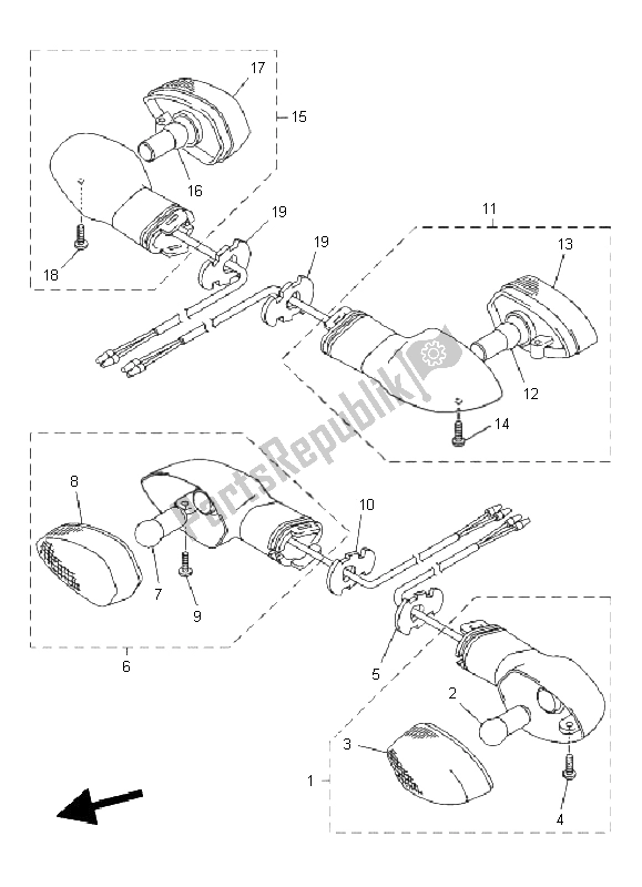 All parts for the Flasher Light of the Yamaha FZ8 S Fazer 800 2011