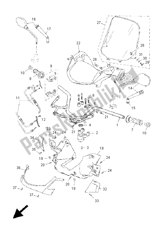 All parts for the Steering Handle & Cable of the Yamaha YP 250R X MAX 2009