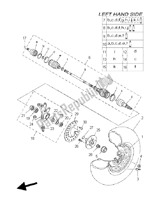 All parts for the Front Wheel of the Yamaha YXR 700F Rhino 2008