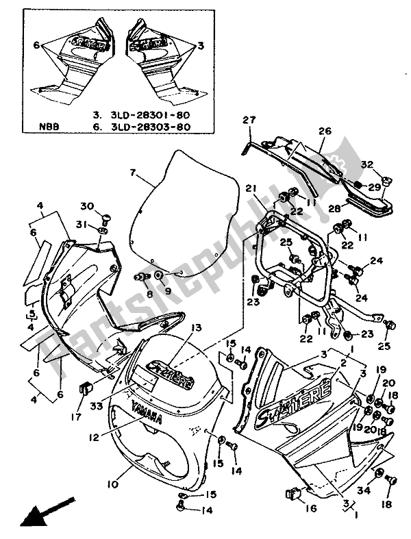 Tutte le parti per il Cowling 1 del Yamaha XTZ 750 Supertenere 1991