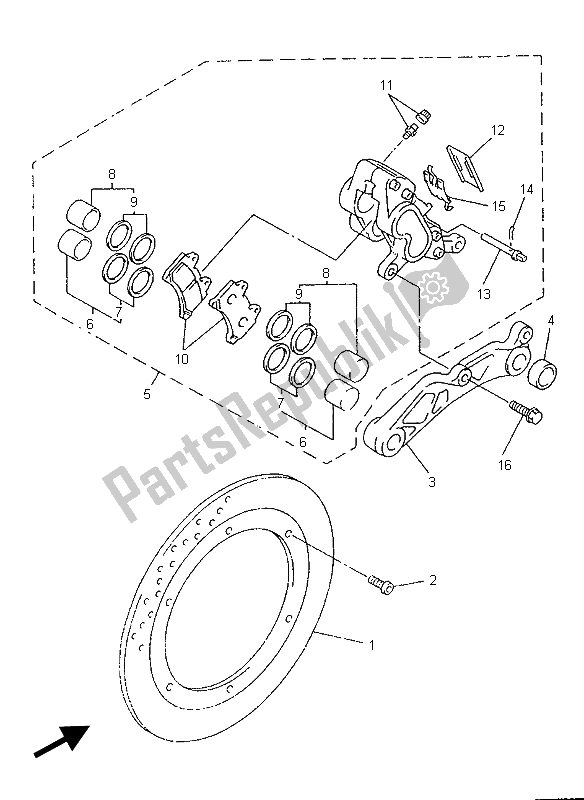 All parts for the Rear Brake Caliper of the Yamaha XVZ 1300A Royalstar 1999