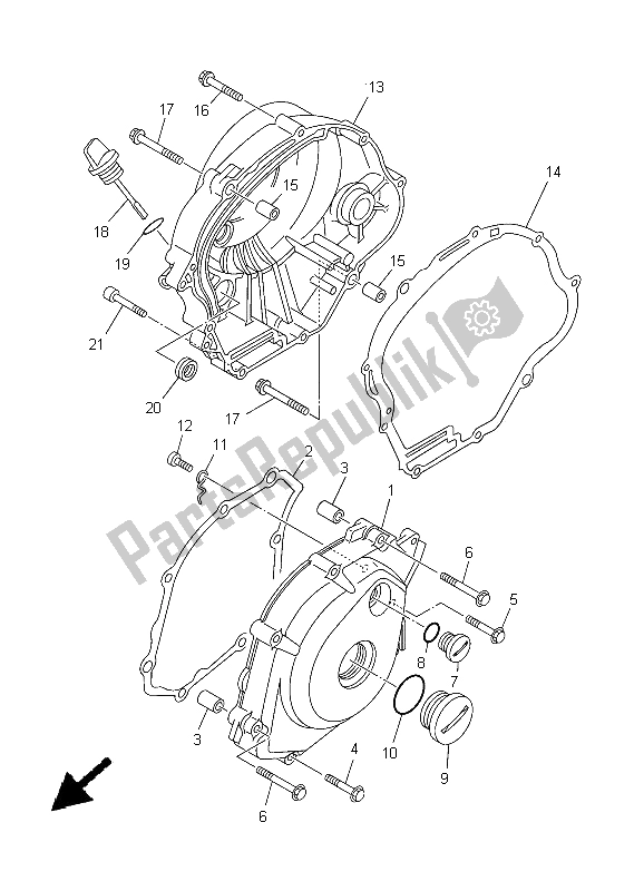 All parts for the Crankshaft Cover 1 of the Yamaha XT 125R 2005