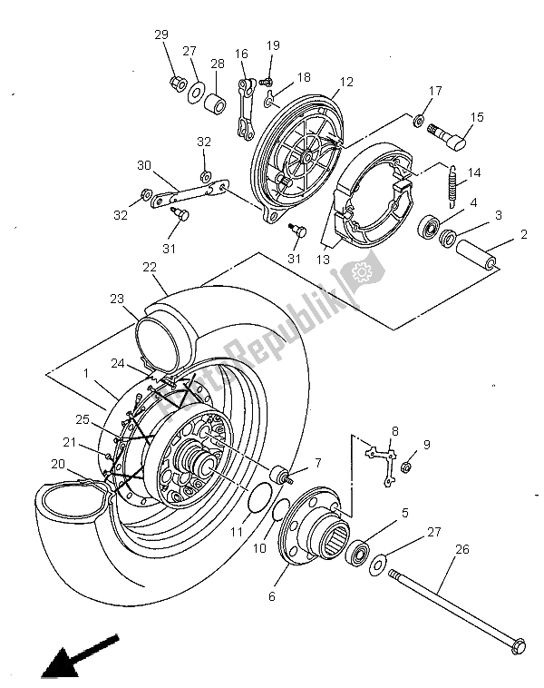 All parts for the Rear Wheel of the Yamaha XVS 650 Dragstar 1998