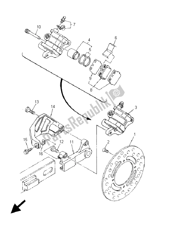 All parts for the Rear Brake Caliper of the Yamaha YZ 80 SW LW 2001