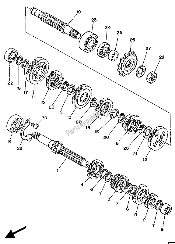 All parts for the Transmission of the Yamaha DT 125R 1990