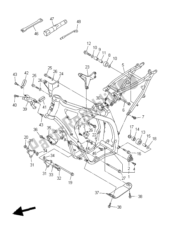 All parts for the Frame of the Yamaha YZ 450F 2009