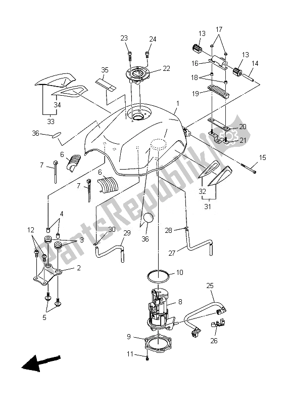 Alle onderdelen voor de Benzinetank van de Yamaha XJ6 SA Diversion 600 2010