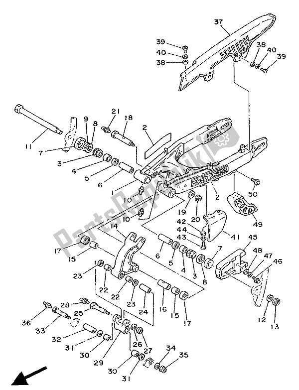 All parts for the Rear Arm of the Yamaha XT 350 1991