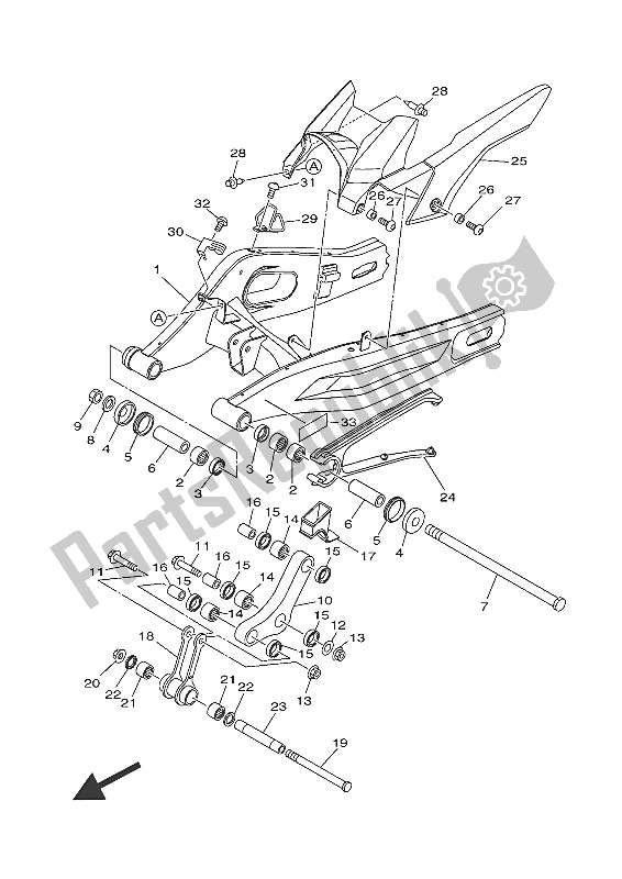 Alle onderdelen voor de Achterste Arm van de Yamaha MT-07 700 2016