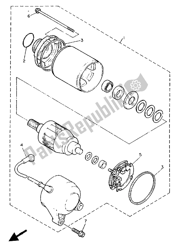 All parts for the Starting Motor of the Yamaha YZF 750R 1993