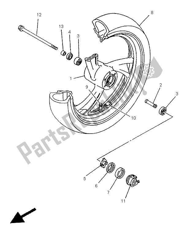 All parts for the Front Wheel of the Yamaha TDM 850 1996