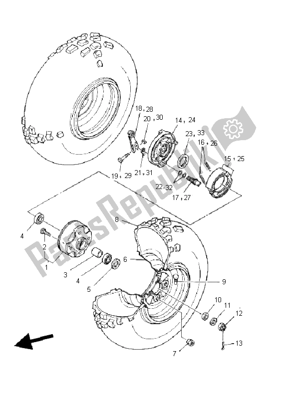 All parts for the Front Wheel of the Yamaha YFM 125 Grizzly 2006