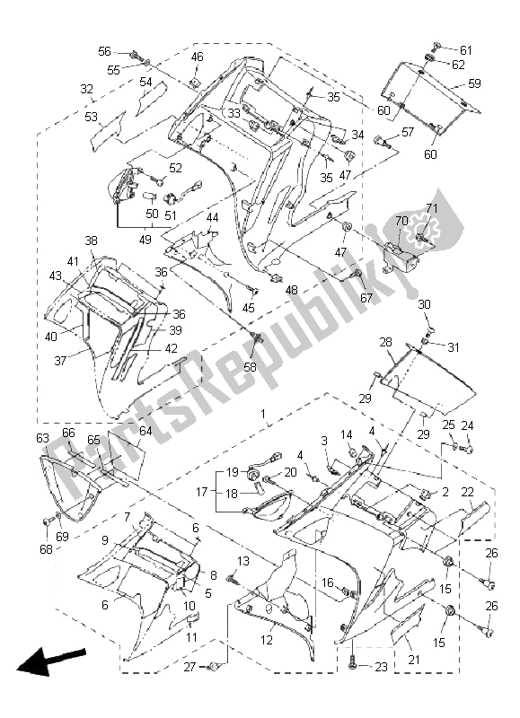 All parts for the Cowling 2 of the Yamaha FJR 1300A 2009