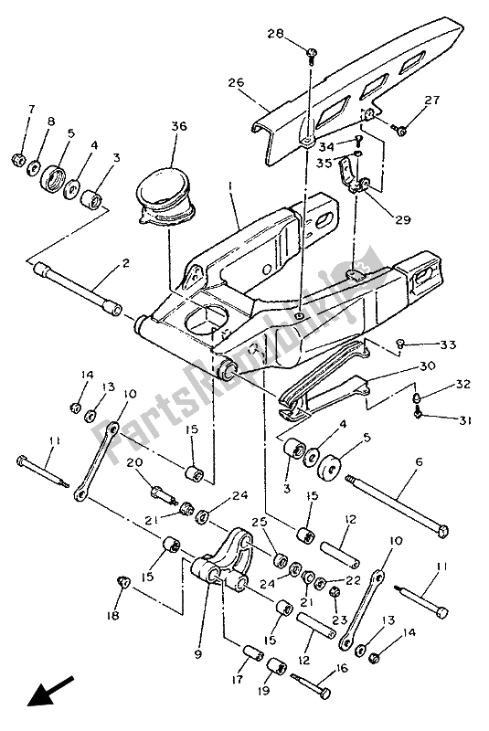 Toutes les pièces pour le Bras Arrière du Yamaha FZR 1000 1993