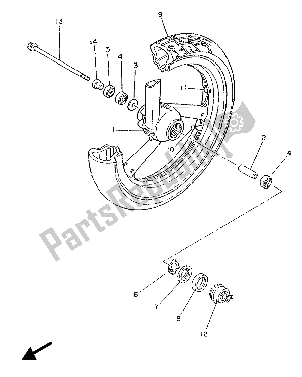 All parts for the Front Wheel of the Yamaha TZR 250 1989