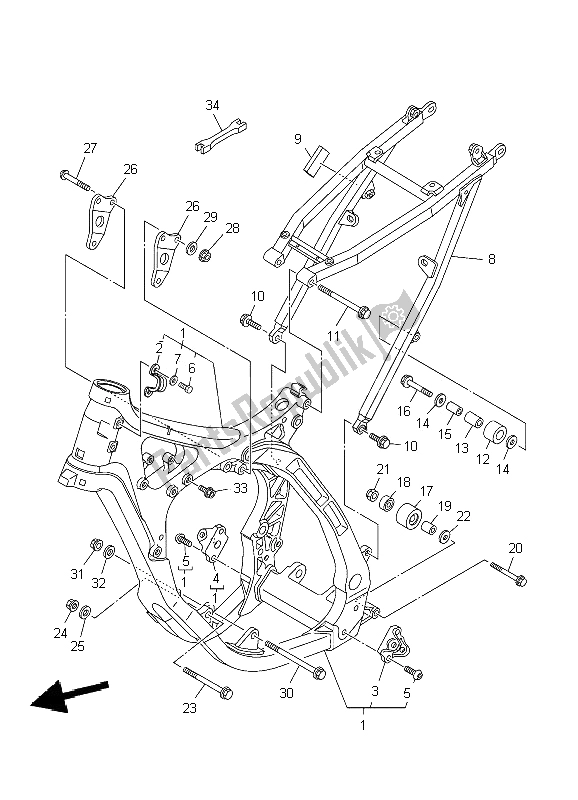 All parts for the Frame of the Yamaha YZ 125 2009