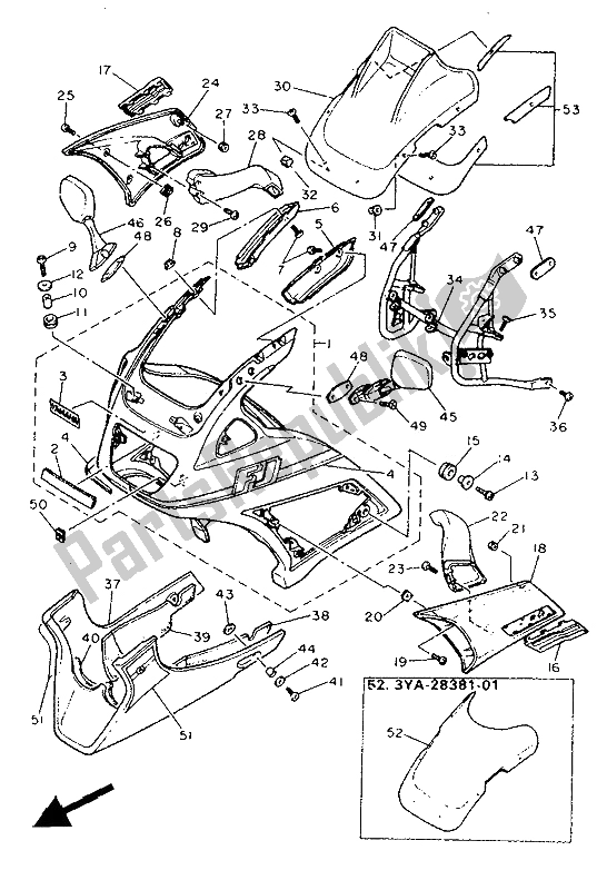 Tutte le parti per il Cowling 1 del Yamaha FJ 1200A 1991
